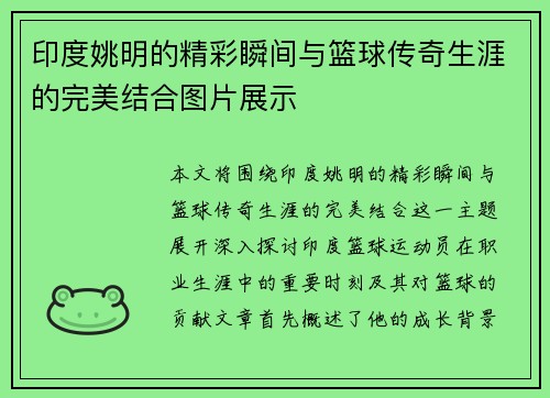 印度姚明的精彩瞬间与篮球传奇生涯的完美结合图片展示